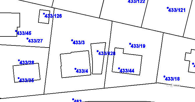 Parcela st. 433/128 v KÚ Roudné, Katastrální mapa
