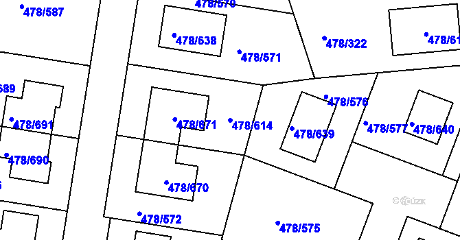 Parcela st. 478/614 v KÚ Roudné, Katastrální mapa