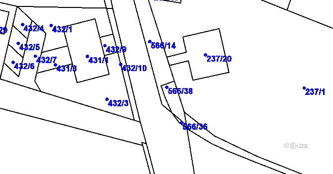 Parcela st. 566/38 v KÚ Roudné, Katastrální mapa
