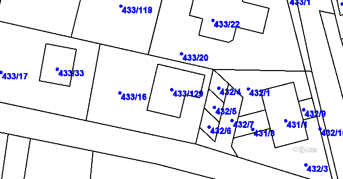 Parcela st. 433/129 v KÚ Roudné, Katastrální mapa