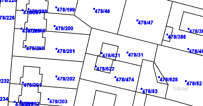 Parcela st. 478/621 v KÚ Roudné, Katastrální mapa