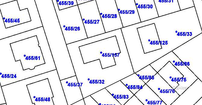 Parcela st. 455/157 v KÚ Roudné, Katastrální mapa