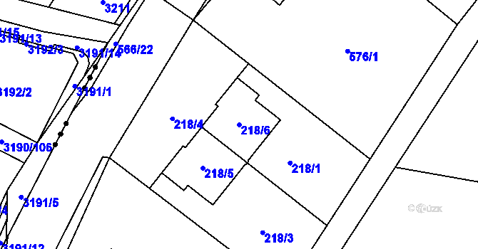Parcela st. 218/6 v KÚ Roudné, Katastrální mapa