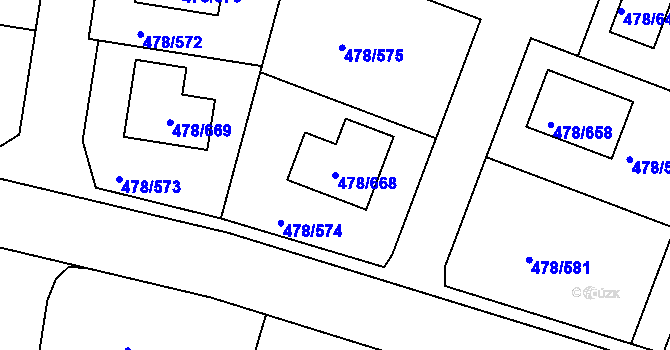Parcela st. 478/668 v KÚ Roudné, Katastrální mapa