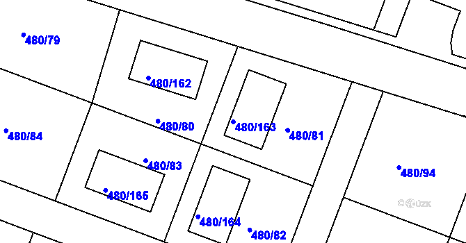 Parcela st. 480/163 v KÚ Roudné, Katastrální mapa