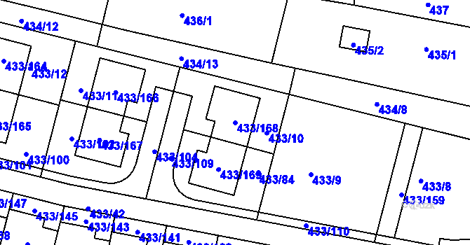 Parcela st. 433/168 v KÚ Roudné, Katastrální mapa