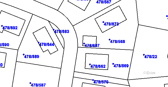 Parcela st. 478/687 v KÚ Roudné, Katastrální mapa