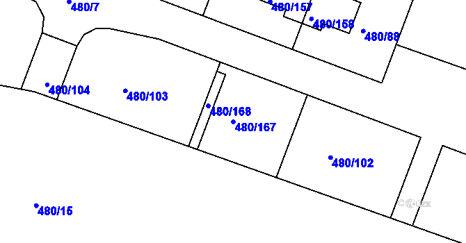 Parcela st. 480/167 v KÚ Roudné, Katastrální mapa