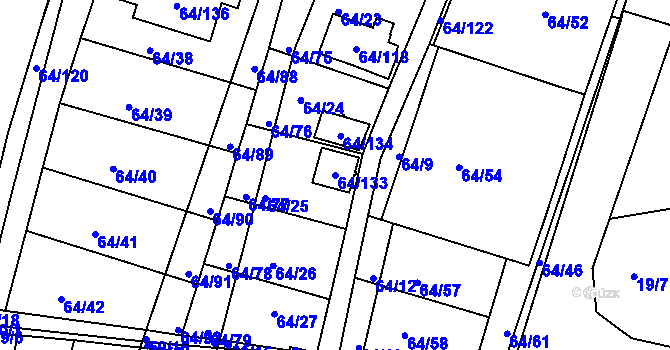 Parcela st. 64/133 v KÚ Vidov, Katastrální mapa