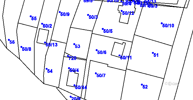 Parcela st. 50/6 v KÚ Vidov, Katastrální mapa