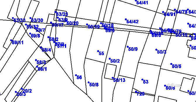Parcela st. 55 v KÚ Vidov, Katastrální mapa
