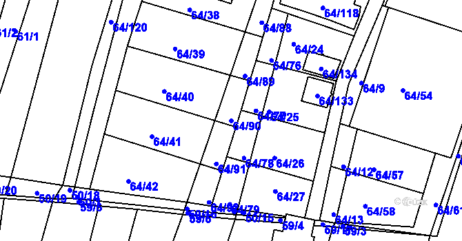 Parcela st. 64/90 v KÚ Vidov, Katastrální mapa
