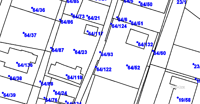 Parcela st. 64/93 v KÚ Vidov, Katastrální mapa