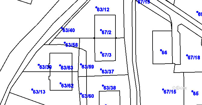 Parcela st. 67/3 v KÚ Vidov, Katastrální mapa