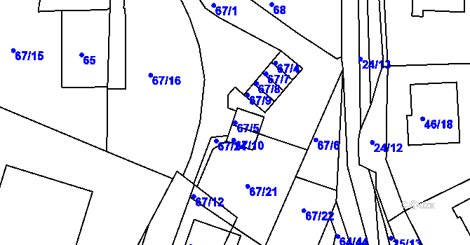 Parcela st. 67/5 v KÚ Vidov, Katastrální mapa