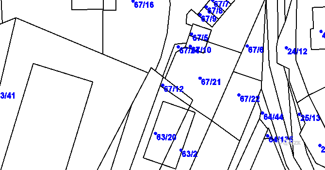 Parcela st. 67/12 v KÚ Vidov, Katastrální mapa
