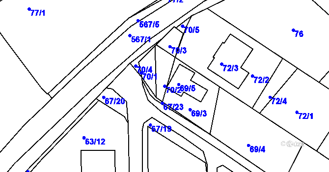 Parcela st. 70/2 v KÚ Vidov, Katastrální mapa
