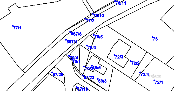 Parcela st. 70/3 v KÚ Vidov, Katastrální mapa