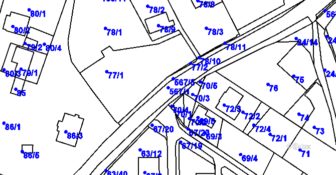 Parcela st. 567/1 v KÚ Vidov, Katastrální mapa