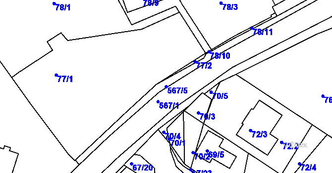 Parcela st. 567/5 v KÚ Vidov, Katastrální mapa