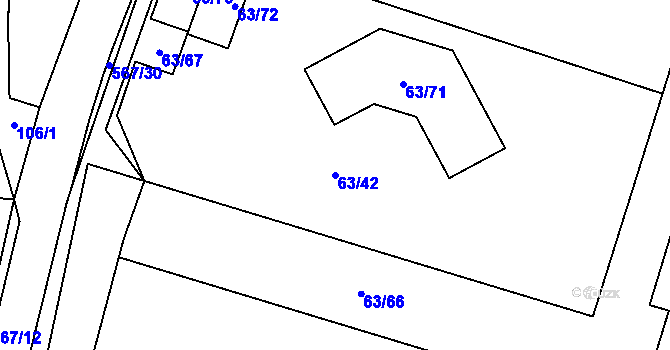 Parcela st. 63/42 v KÚ Vidov, Katastrální mapa
