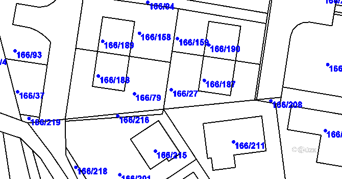 Parcela st. 166/27 v KÚ Vidov, Katastrální mapa
