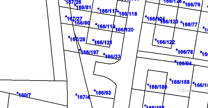 Parcela st. 166/33 v KÚ Vidov, Katastrální mapa