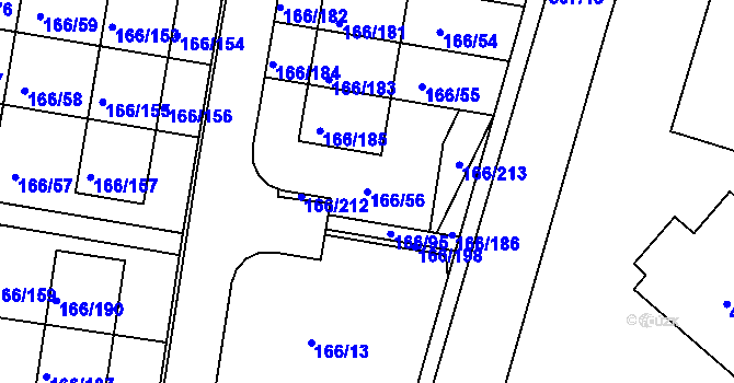 Parcela st. 166/56 v KÚ Vidov, Katastrální mapa