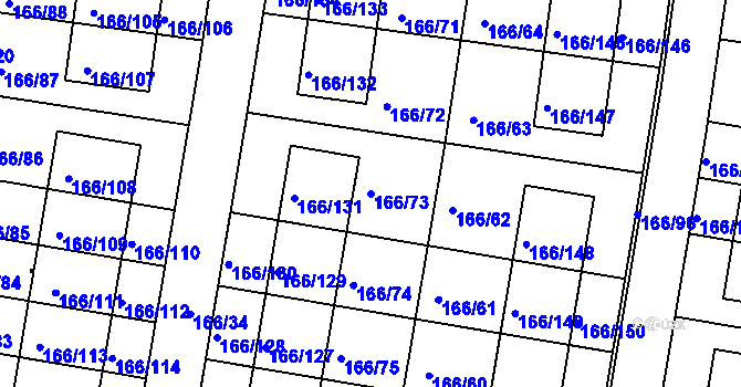 Parcela st. 166/73 v KÚ Vidov, Katastrální mapa