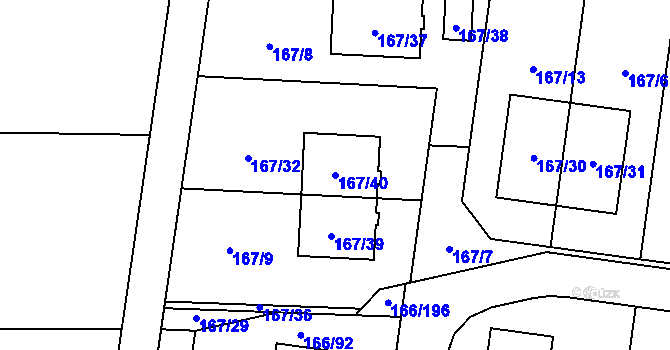 Parcela st. 167/40 v KÚ Vidov, Katastrální mapa