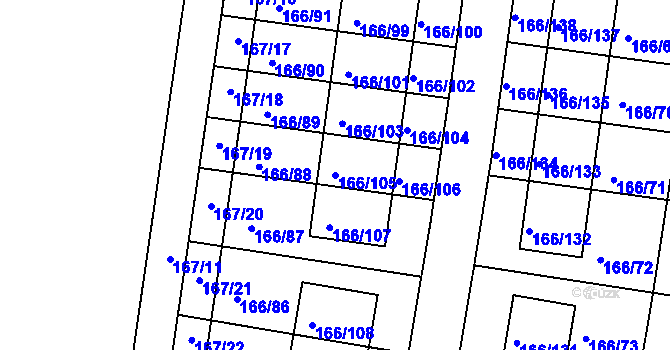 Parcela st. 166/105 v KÚ Vidov, Katastrální mapa