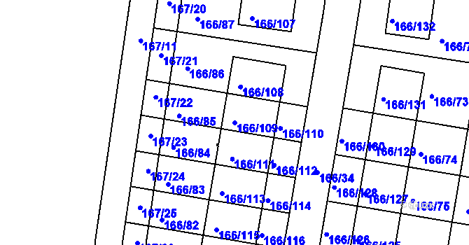 Parcela st. 166/109 v KÚ Vidov, Katastrální mapa