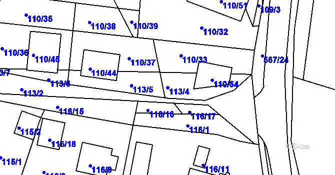 Parcela st. 113/4 v KÚ Vidov, Katastrální mapa