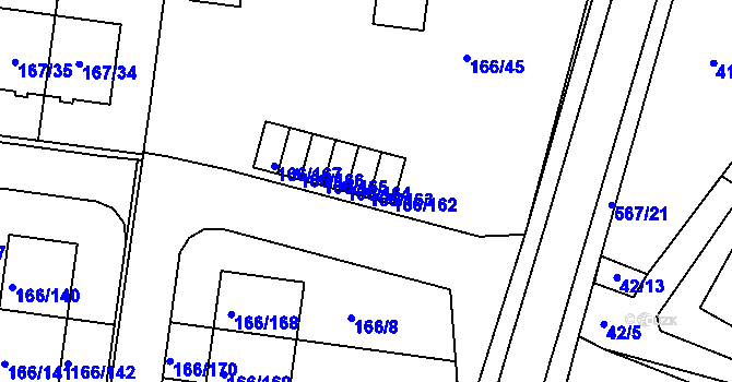 Parcela st. 166/163 v KÚ Vidov, Katastrální mapa