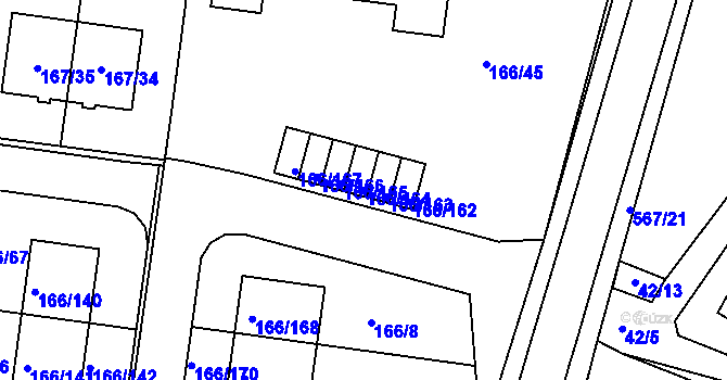 Parcela st. 166/164 v KÚ Vidov, Katastrální mapa