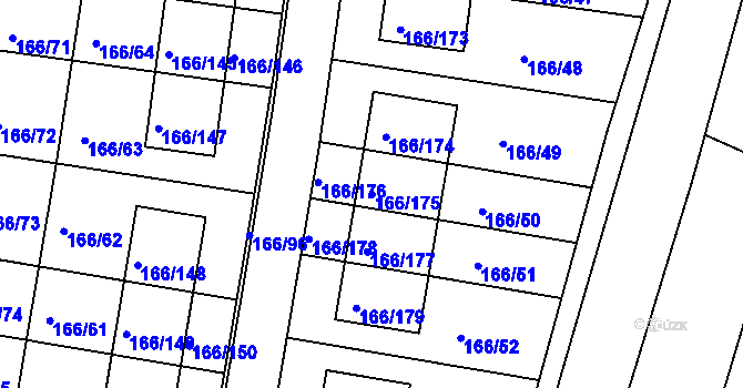 Parcela st. 166/175 v KÚ Vidov, Katastrální mapa