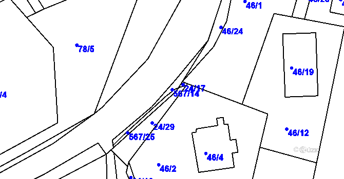 Parcela st. 567/14 v KÚ Vidov, Katastrální mapa