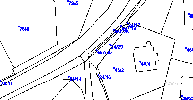 Parcela st. 567/25 v KÚ Vidov, Katastrální mapa