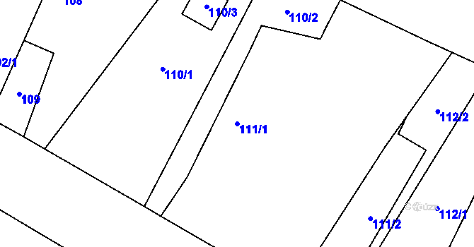 Parcela st. 111/1 v KÚ Roudnice, Katastrální mapa