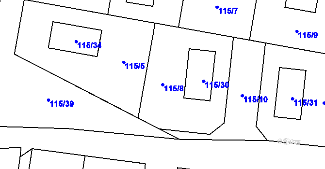 Parcela st. 115/8 v KÚ Roudnice, Katastrální mapa