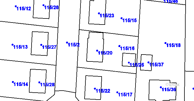 Parcela st. 115/20 v KÚ Roudnice, Katastrální mapa