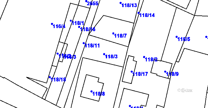 Parcela st. 118/3 v KÚ Roudnice, Katastrální mapa
