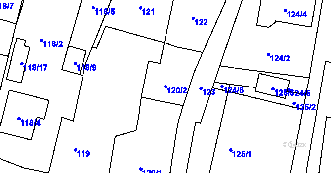 Parcela st. 120/2 v KÚ Roudnice, Katastrální mapa