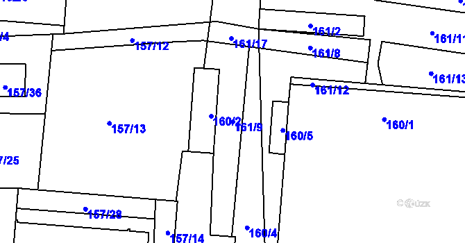 Parcela st. 161/9 v KÚ Roudnice, Katastrální mapa