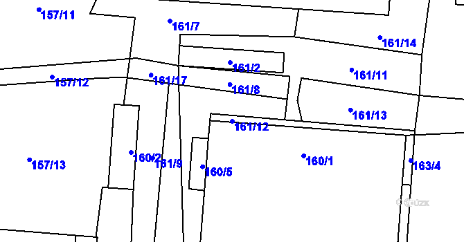 Parcela st. 161/12 v KÚ Roudnice, Katastrální mapa