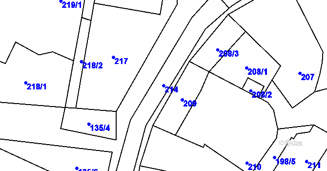 Parcela st. 214 v KÚ Roudnice, Katastrální mapa
