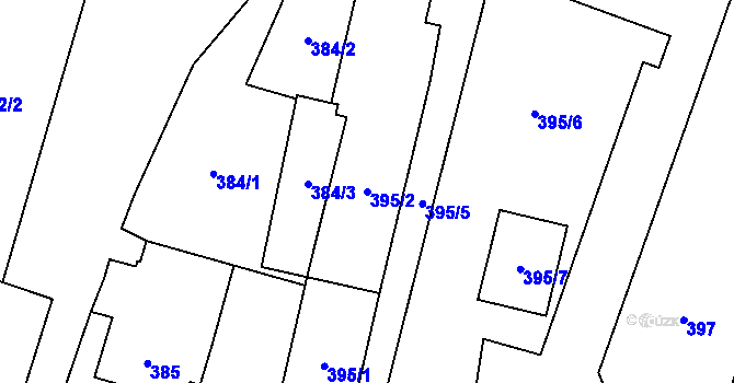 Parcela st. 395/2 v KÚ Roudnice, Katastrální mapa