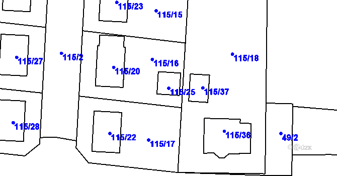 Parcela st. 115/25 v KÚ Roudnice, Katastrální mapa