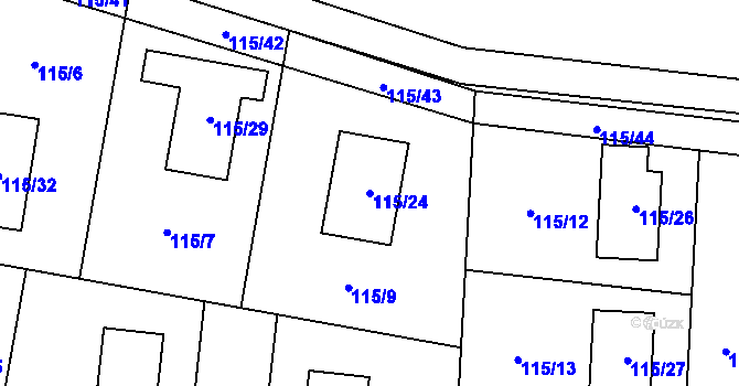 Parcela st. 115/24 v KÚ Roudnice, Katastrální mapa