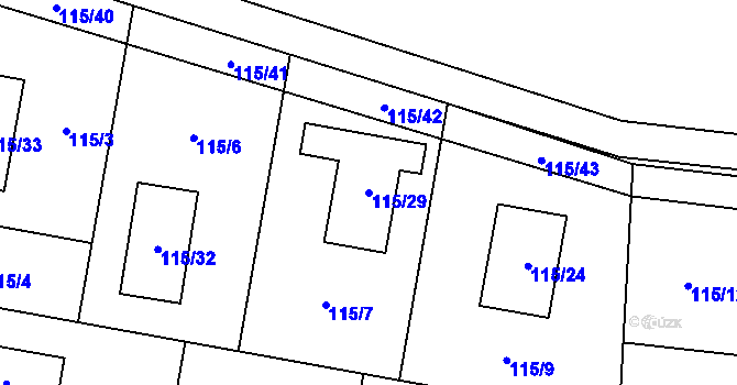 Parcela st. 115/29 v KÚ Roudnice, Katastrální mapa